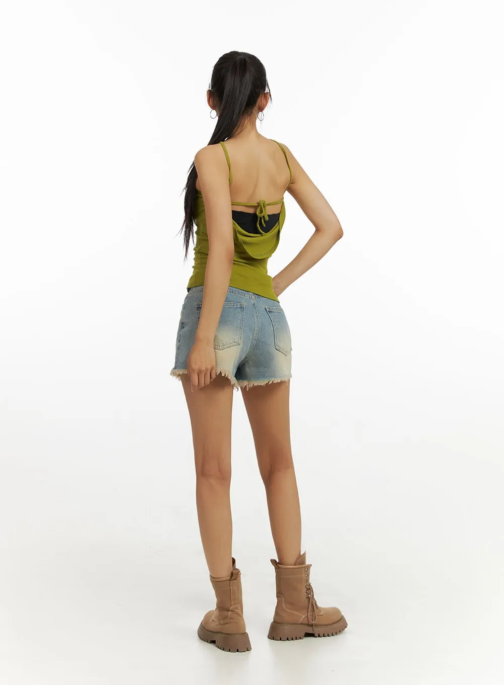 Destroyed Hem Denim Shorts IU412