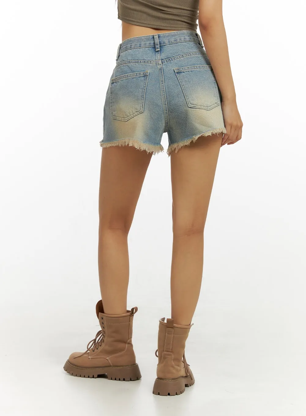 Destroyed Hem Denim Shorts IU412