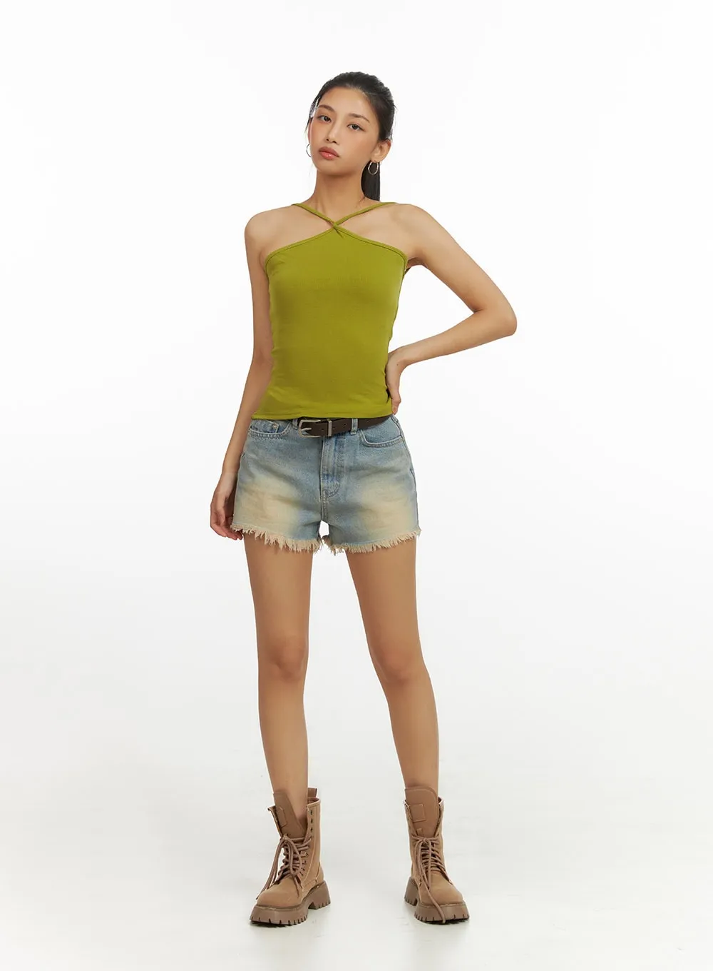 Destroyed Hem Denim Shorts IU412