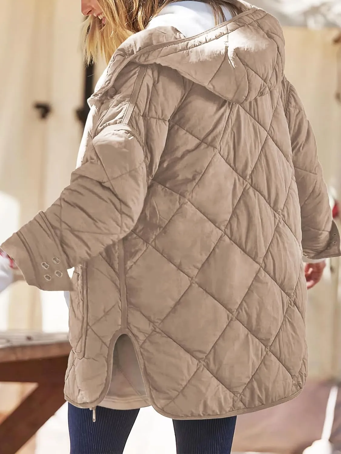 Dyexces Womens Quilted Puffer Jacket Hooded Long Sleeve Zip Up Winter Coat Lightweight Warm Jackets with Pockets