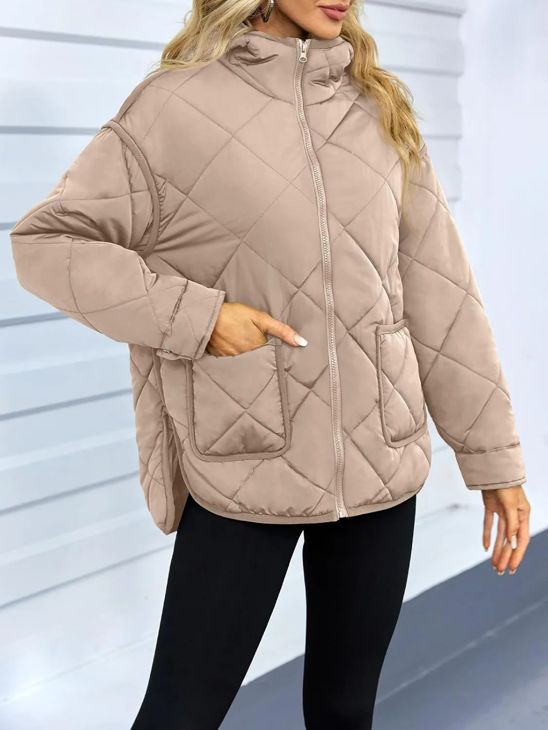 Dyexces Womens Quilted Puffer Jacket Hooded Long Sleeve Zip Up Winter Coat Lightweight Warm Jackets with Pockets