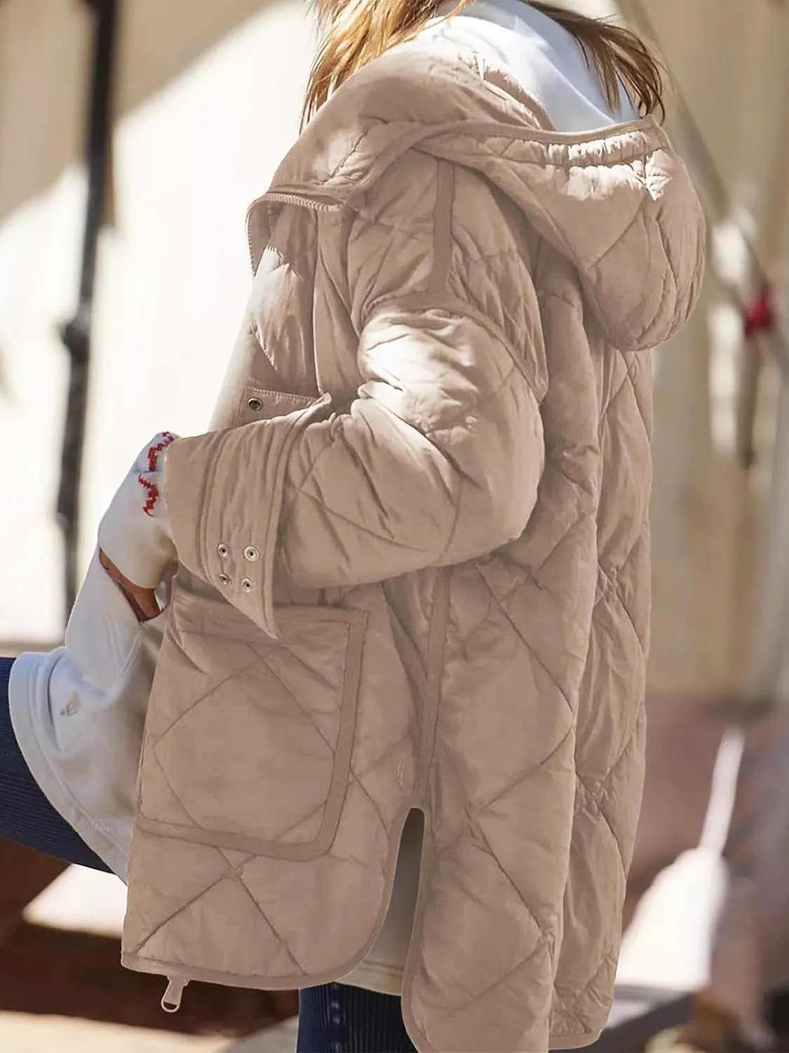 Dyexces Womens Quilted Puffer Jacket Hooded Long Sleeve Zip Up Winter Coat Lightweight Warm Jackets with Pockets