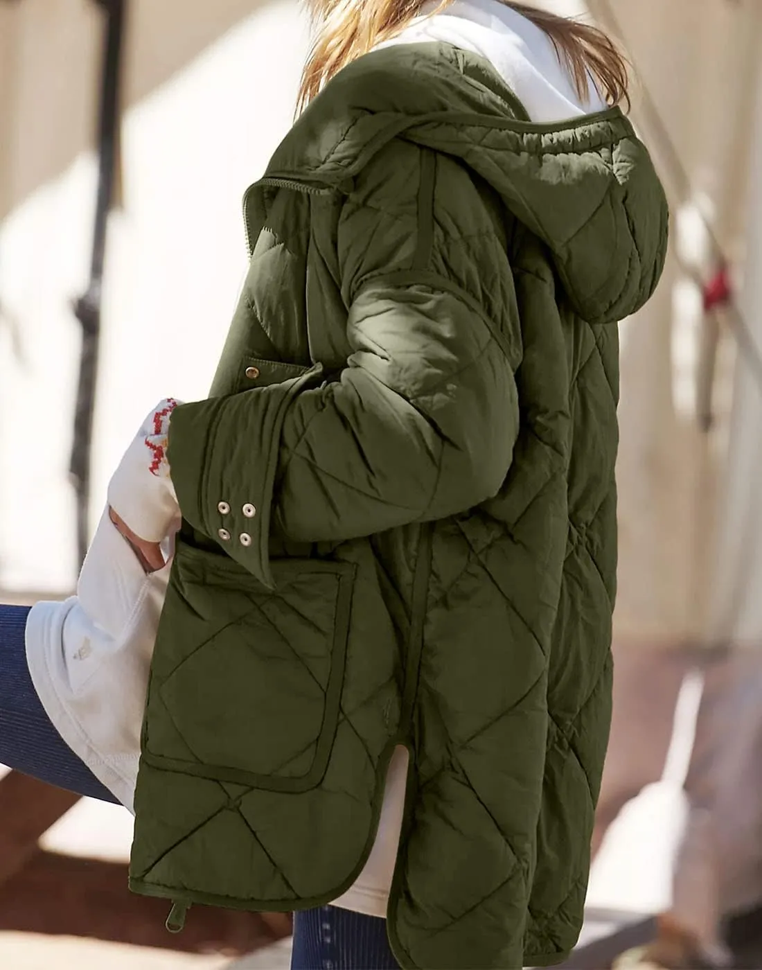 Dyexces Womens Quilted Puffer Jacket Hooded Long Sleeve Zip Up Winter Coat Lightweight Warm Jackets with Pockets