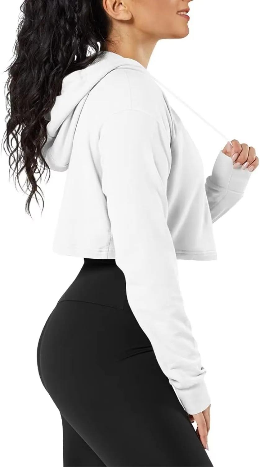Flashideas Crop Top Long Sleeve Casual Workout Oversized Crop Tops Fashion Hoodies Short Version