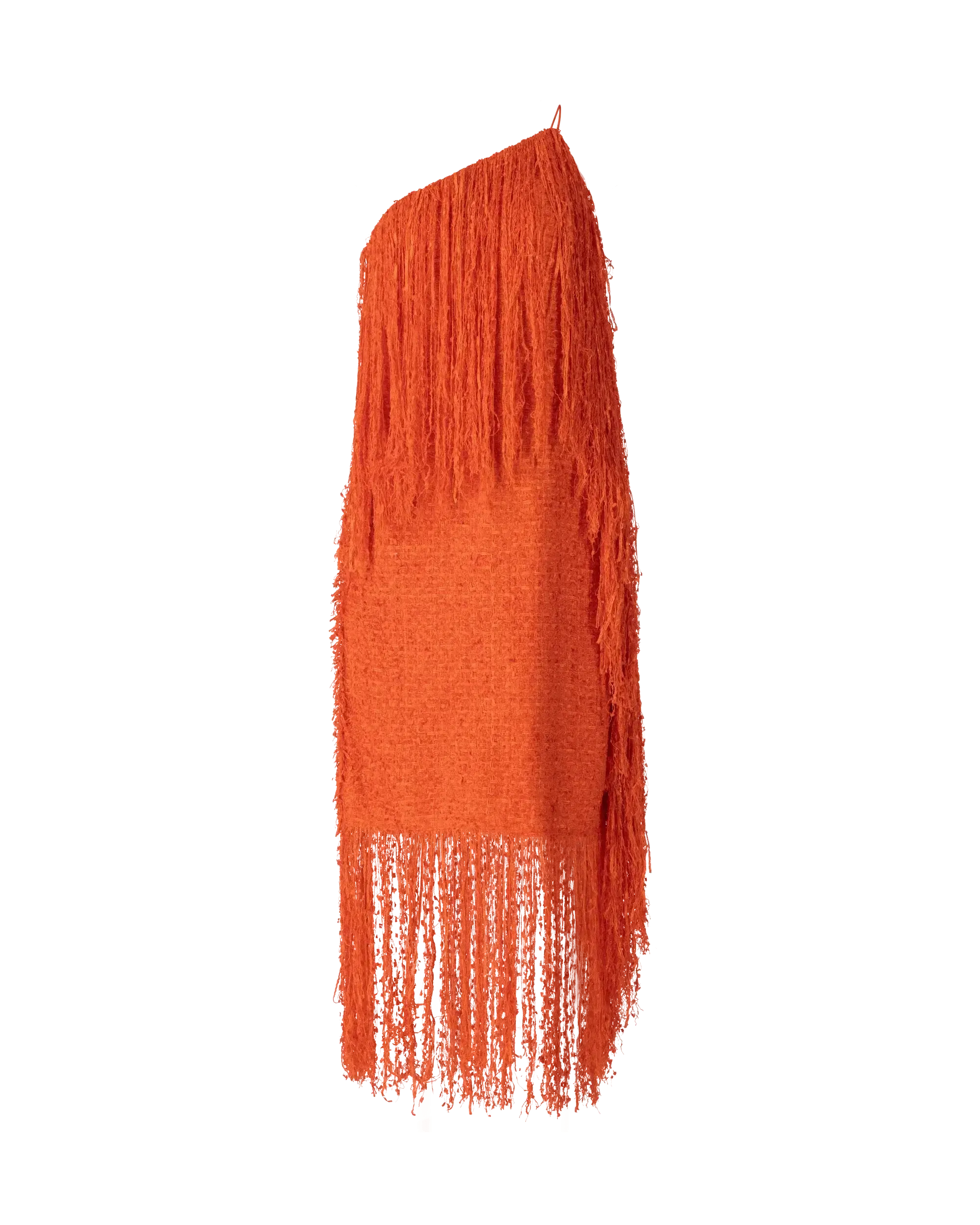 Fringe-Detailed One Shoulder Dress
