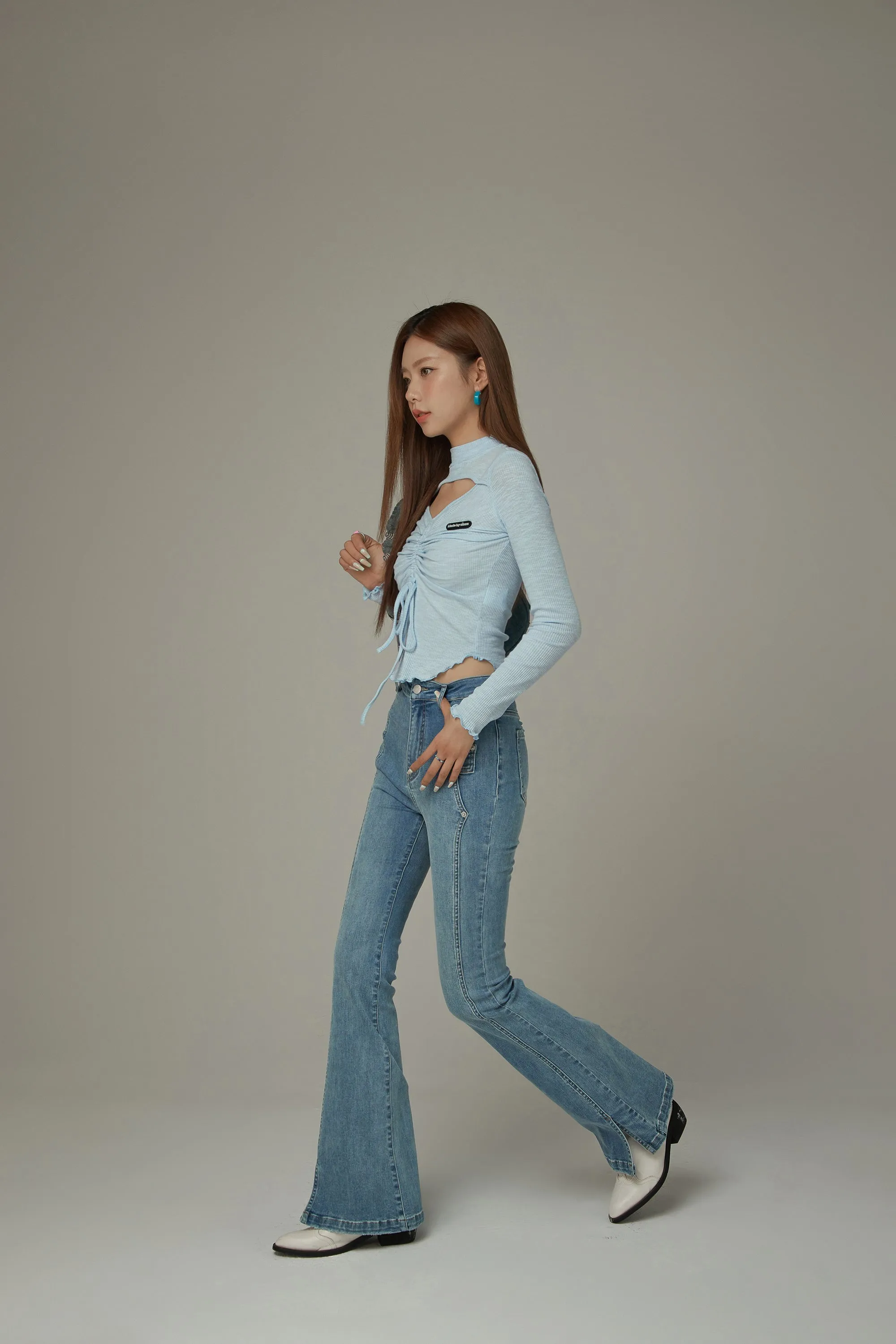 Front Slit Ruffle String T-Shirt