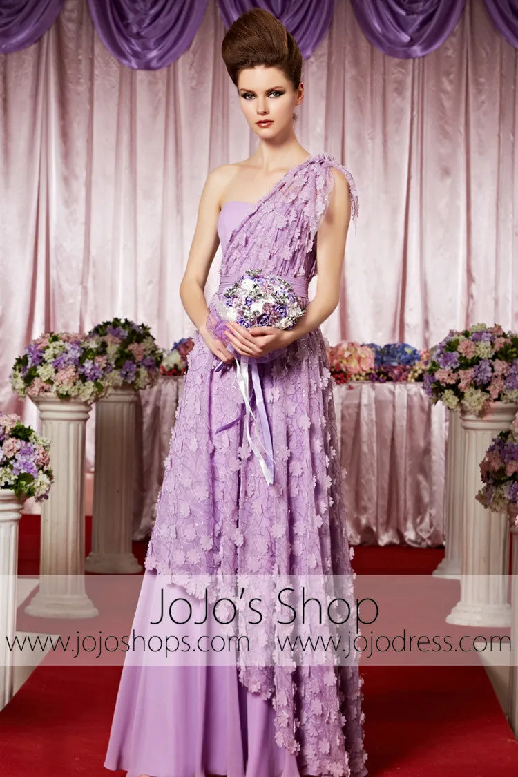 Grecian Purple Violet Floral One Shoulder Elegant Prom Formal Evening Dress CX830323