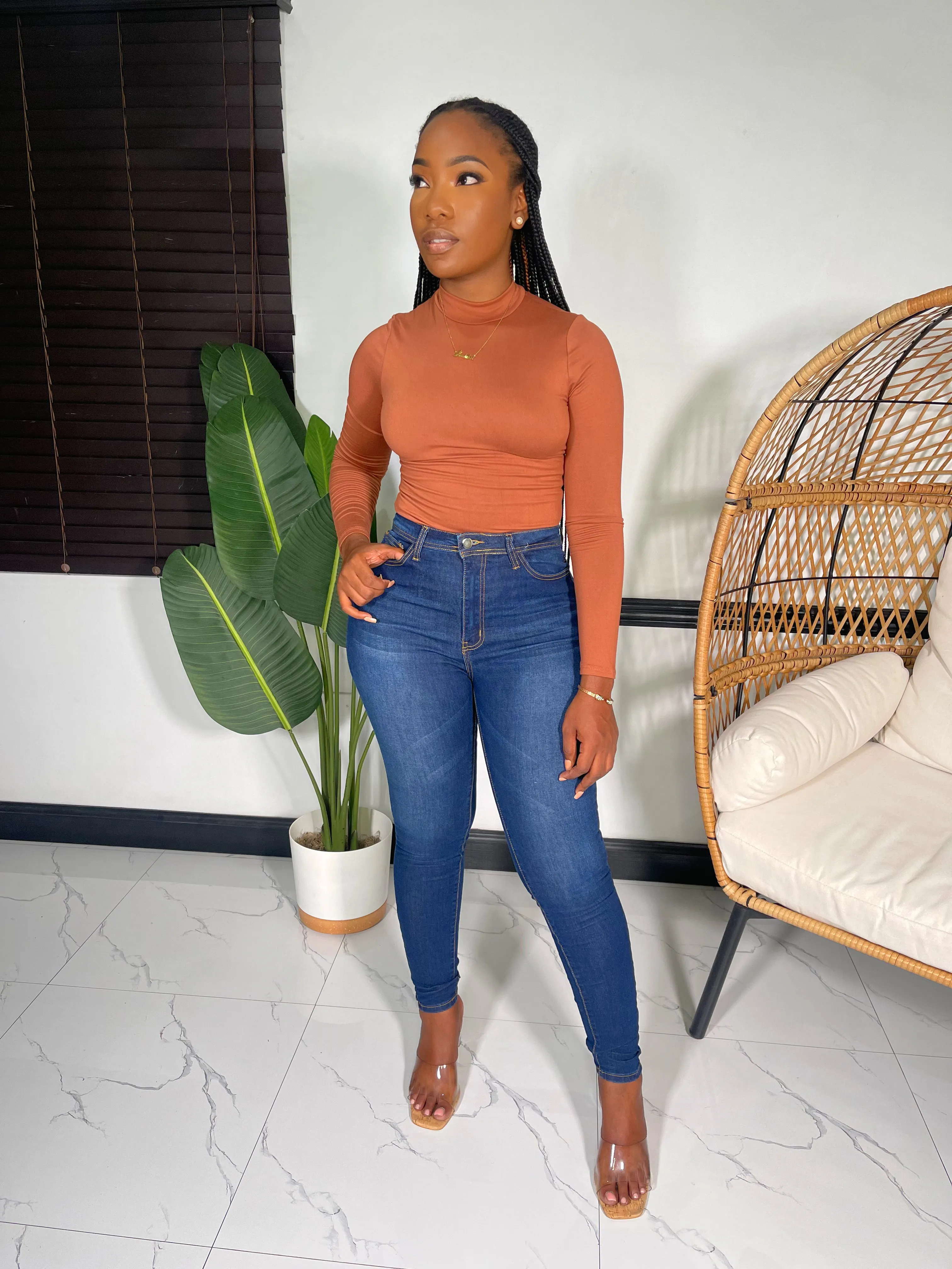 Katerina Double Layered Long Sleeve Bodysuit-Clay Code