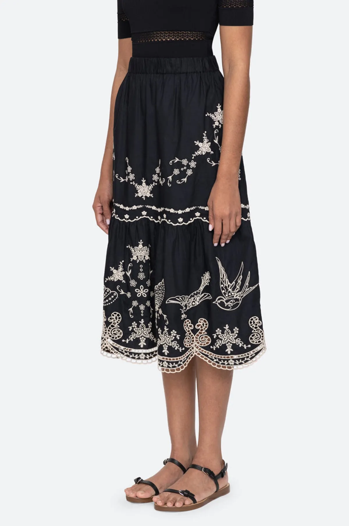 Kingsley Embroidery Skirt Black