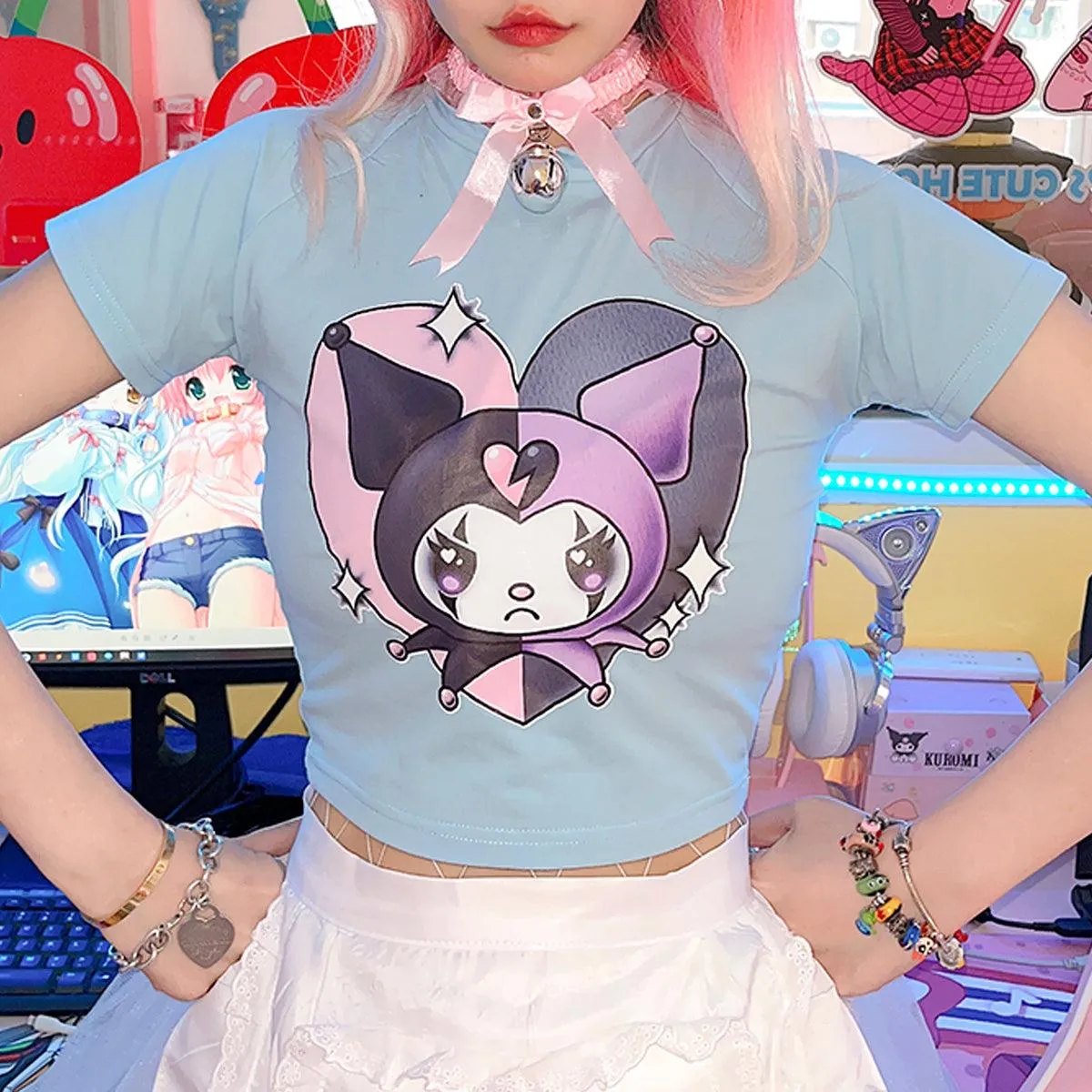 Kuromi Evil Jester Soft Blue Crop Top