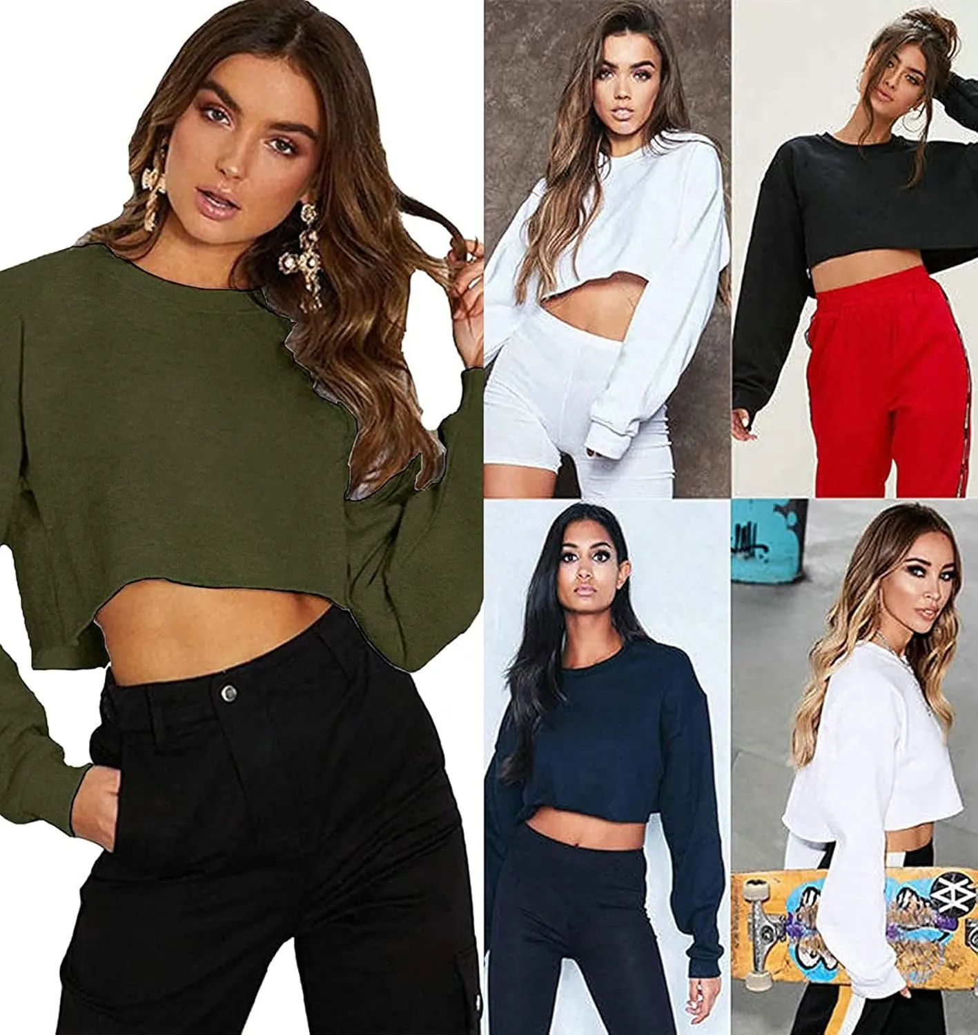 Kyerivs Casual Crop Sweatshirt for Women Crewneck Cropped Shirts Workout Long Sleeve Crop Tops