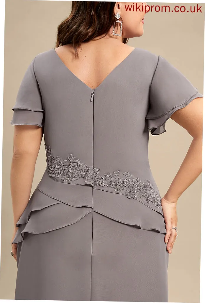 Lace Cascading Mother Appliques Ruffles the Chiffon Mother of the Bride Dresses of With Sheath/Column Dress Jayleen Asymmetrical V-neck Bride