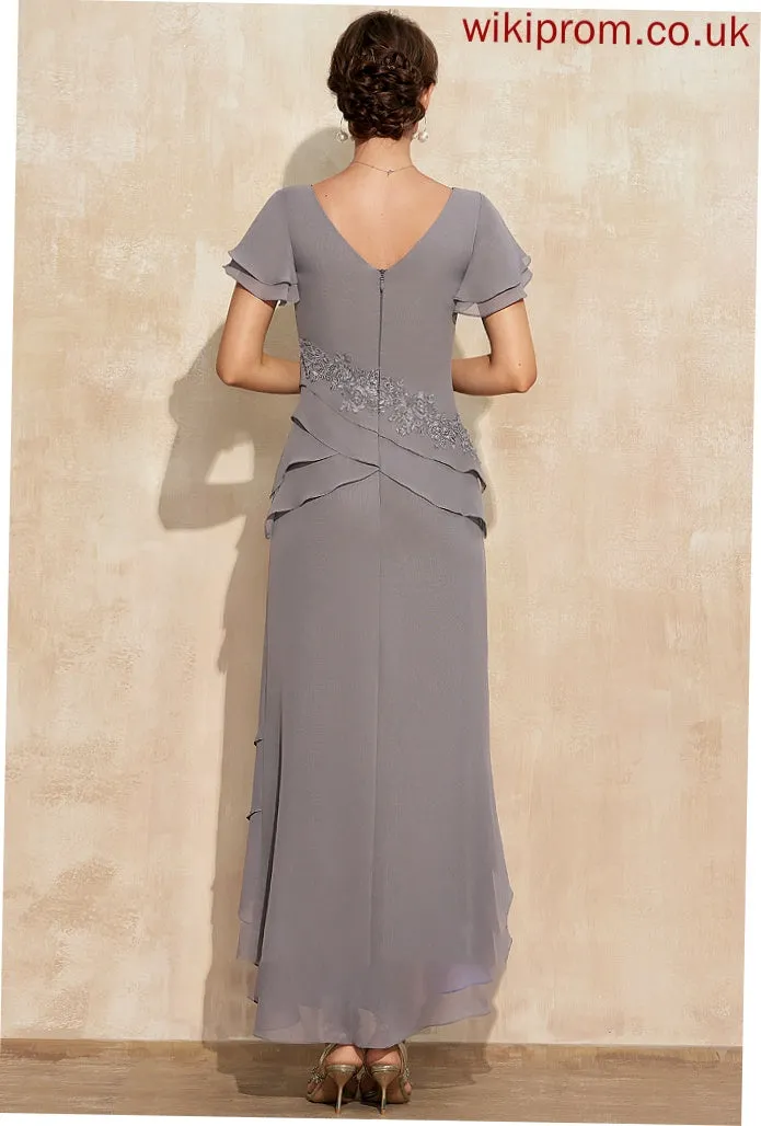 Lace Cascading Mother Appliques Ruffles the Chiffon Mother of the Bride Dresses of With Sheath/Column Dress Jayleen Asymmetrical V-neck Bride