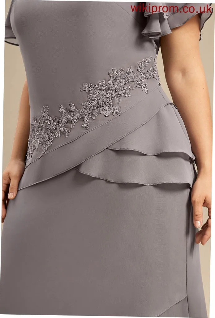 Lace Cascading Mother Appliques Ruffles the Chiffon Mother of the Bride Dresses of With Sheath/Column Dress Jayleen Asymmetrical V-neck Bride