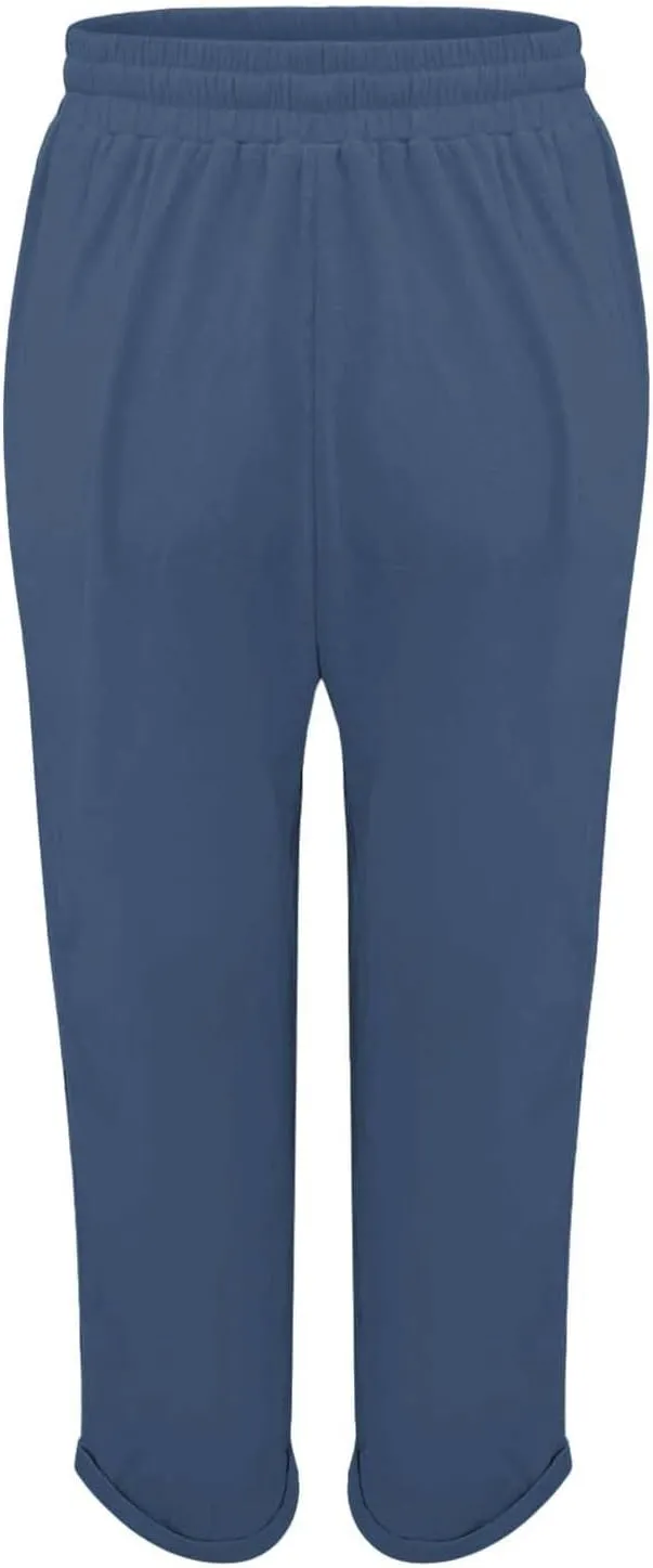 Linen Pants Womens Relaxed Fit Casual Vacation Cotton Linen Pant Trendy Drawstrings Lounge Trousers with Pockets