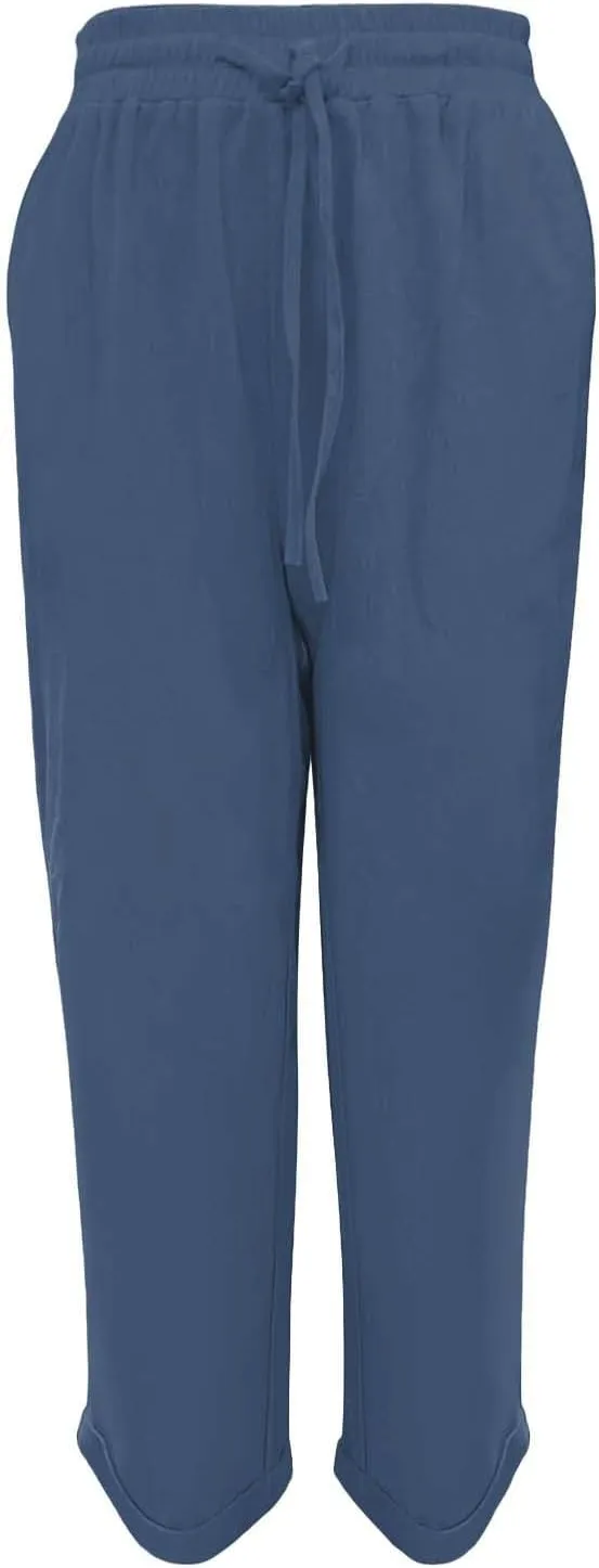 Linen Pants Womens Relaxed Fit Casual Vacation Cotton Linen Pant Trendy Drawstrings Lounge Trousers with Pockets