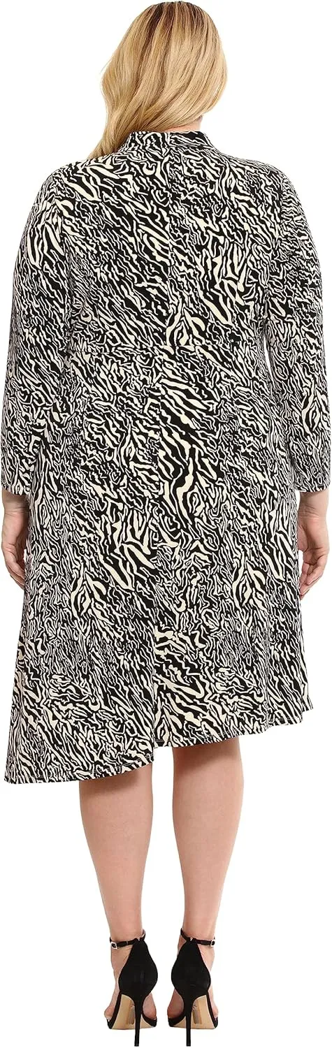 Maggy London Women's Long Sleeve Mock Neck Midi Dress with Asymmetrical Hem