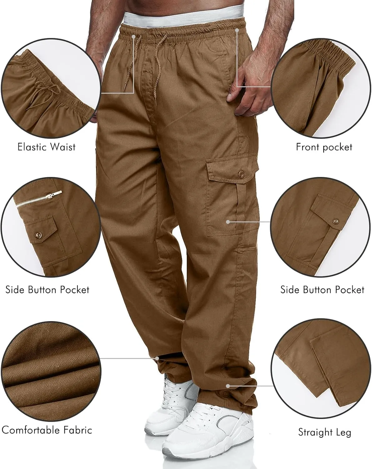 Men's Cargo Pants Relaxed Fit Sport Pants Jogger Sweatpants Drawstring Outdoor Trousers with Pockets
