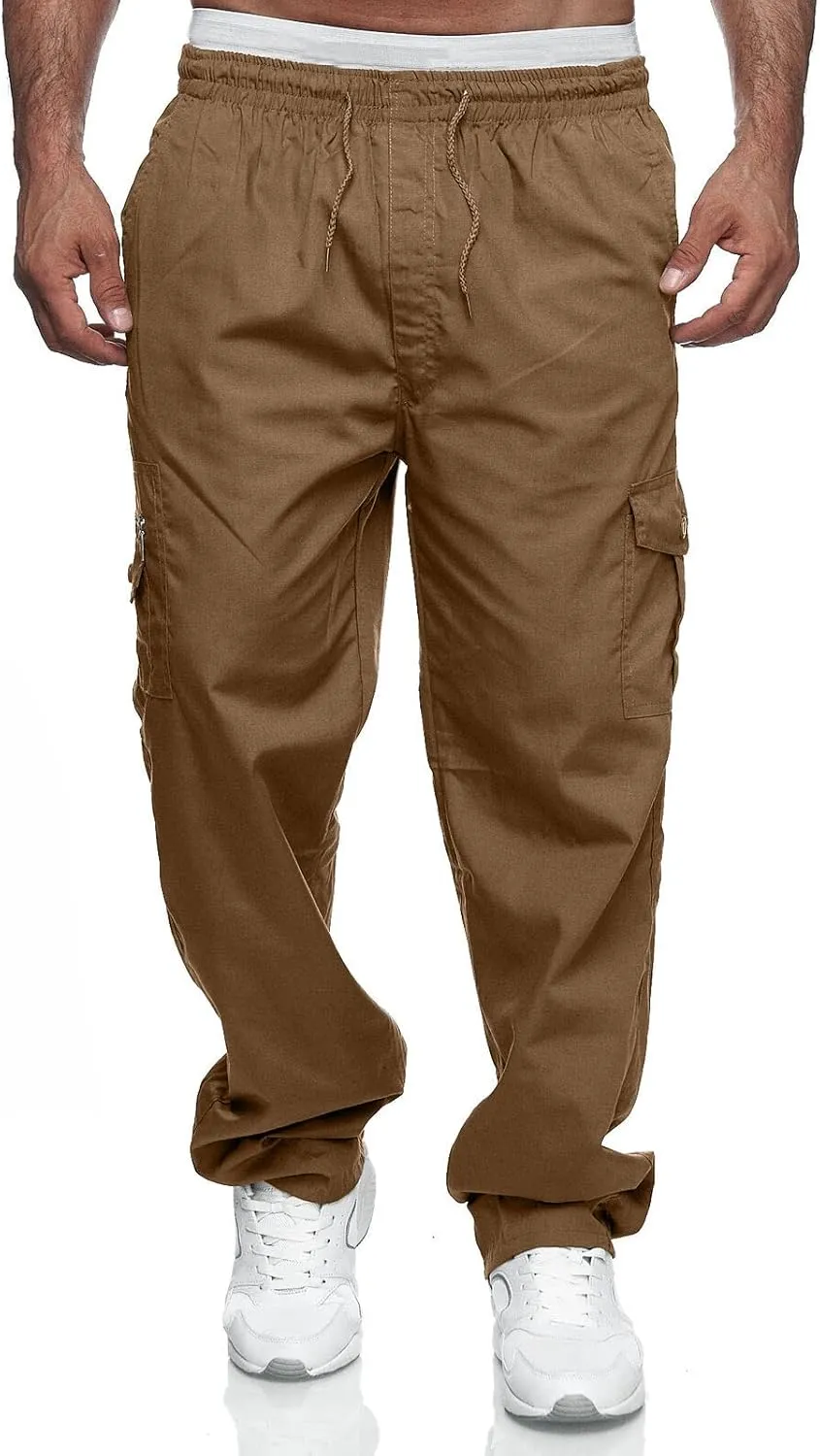 Men's Cargo Pants Relaxed Fit Sport Pants Jogger Sweatpants Drawstring Outdoor Trousers with Pockets