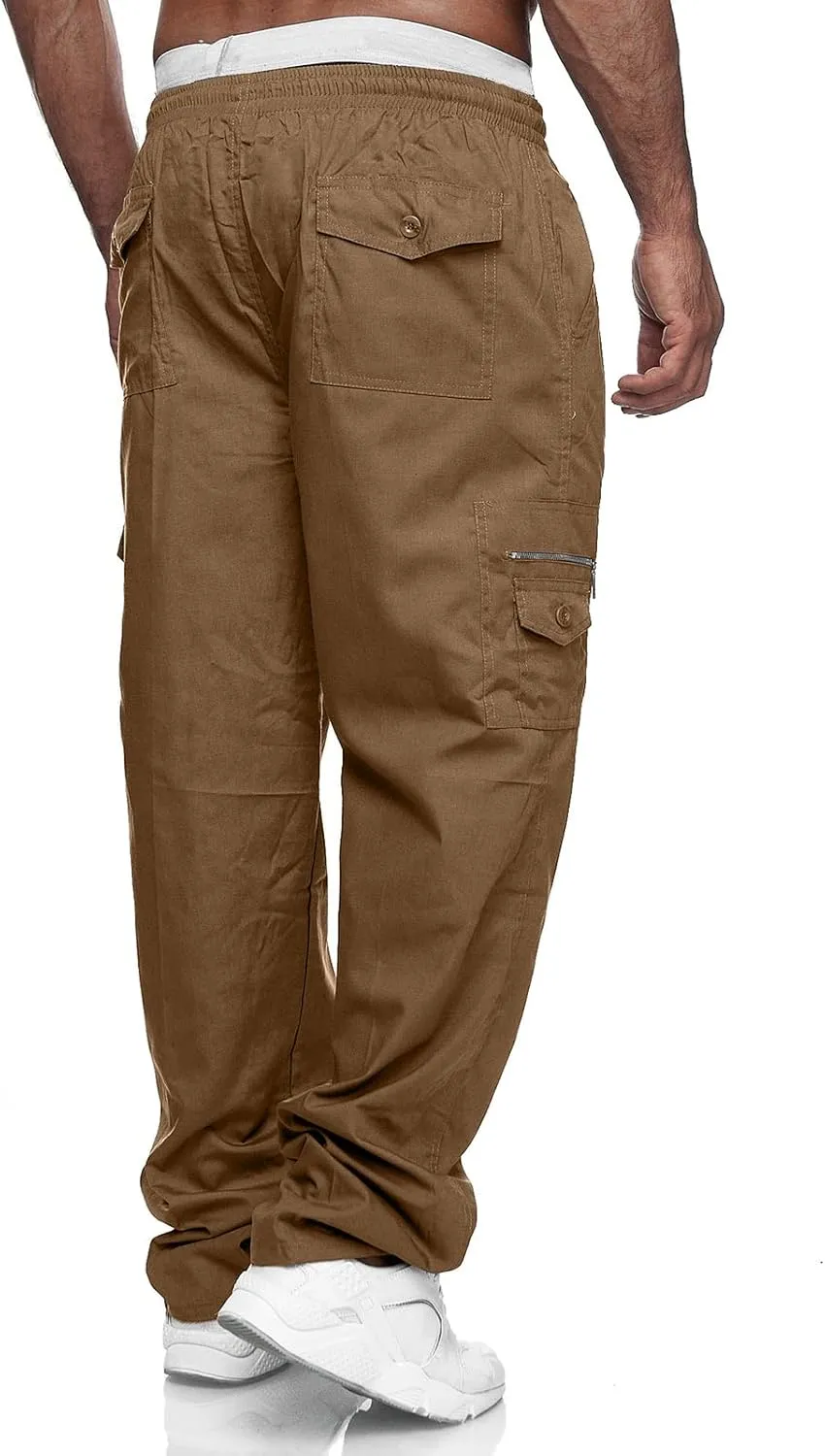 Men's Cargo Pants Relaxed Fit Sport Pants Jogger Sweatpants Drawstring Outdoor Trousers with Pockets