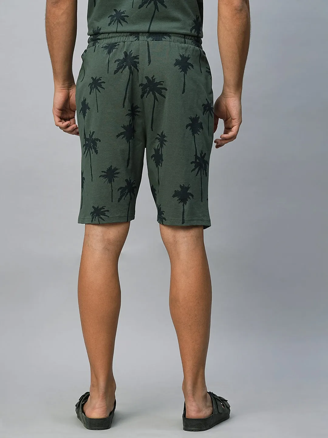 Men's Green Cotton Regular Fit Shorts