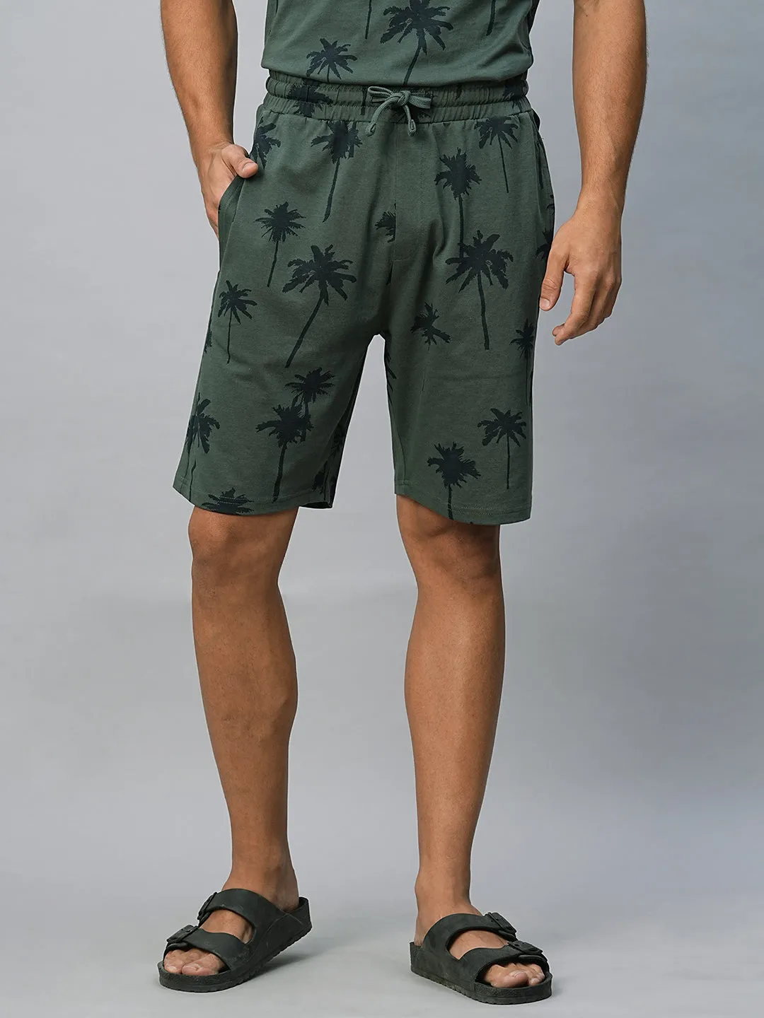 Men's Green Cotton Regular Fit Shorts