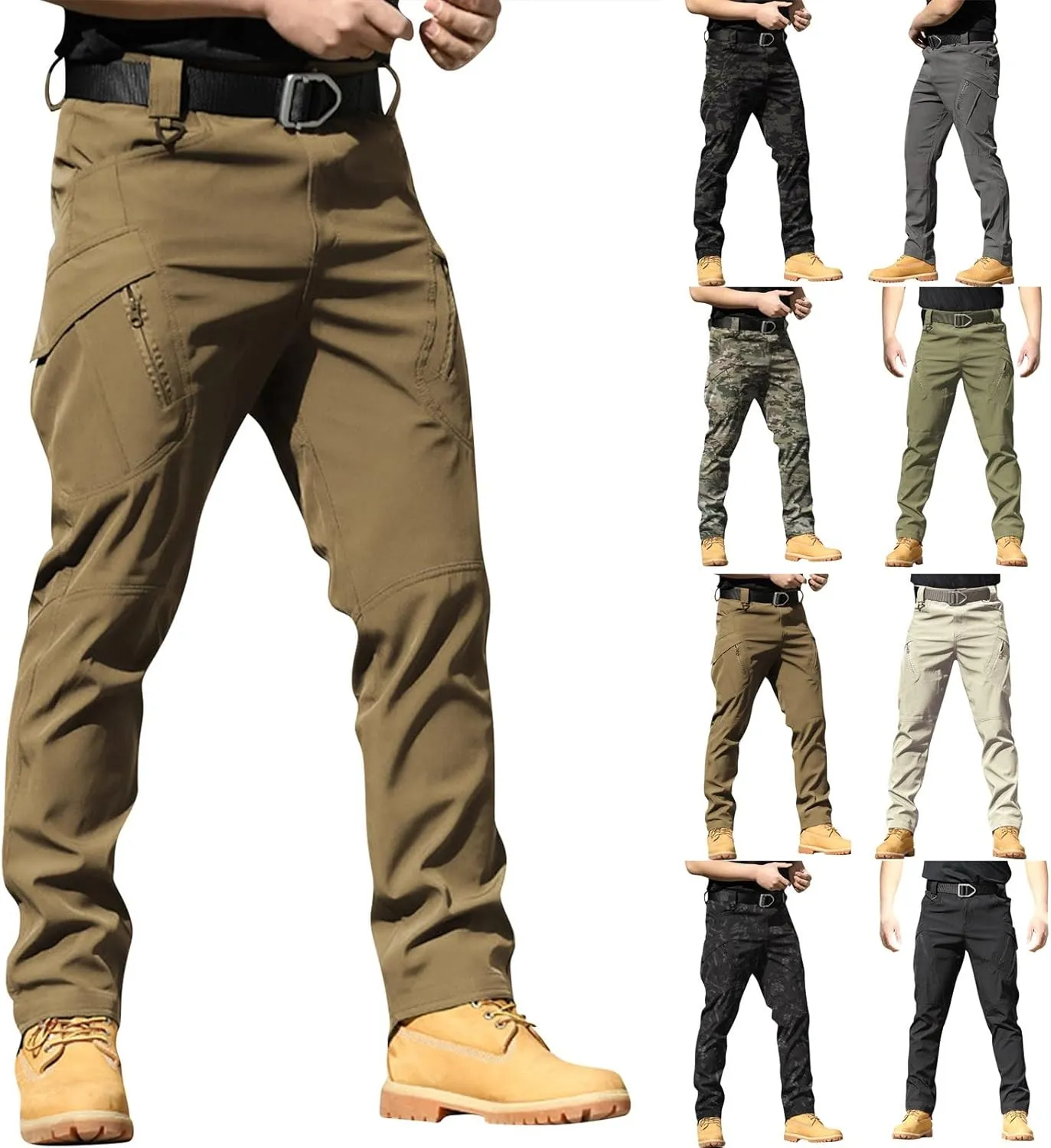 Mens Outdoor Cargo Work Pants Stretchy Lightweight Relaxed Fit Water-Resistant Ripstop Tactical Pants Hiking Pants