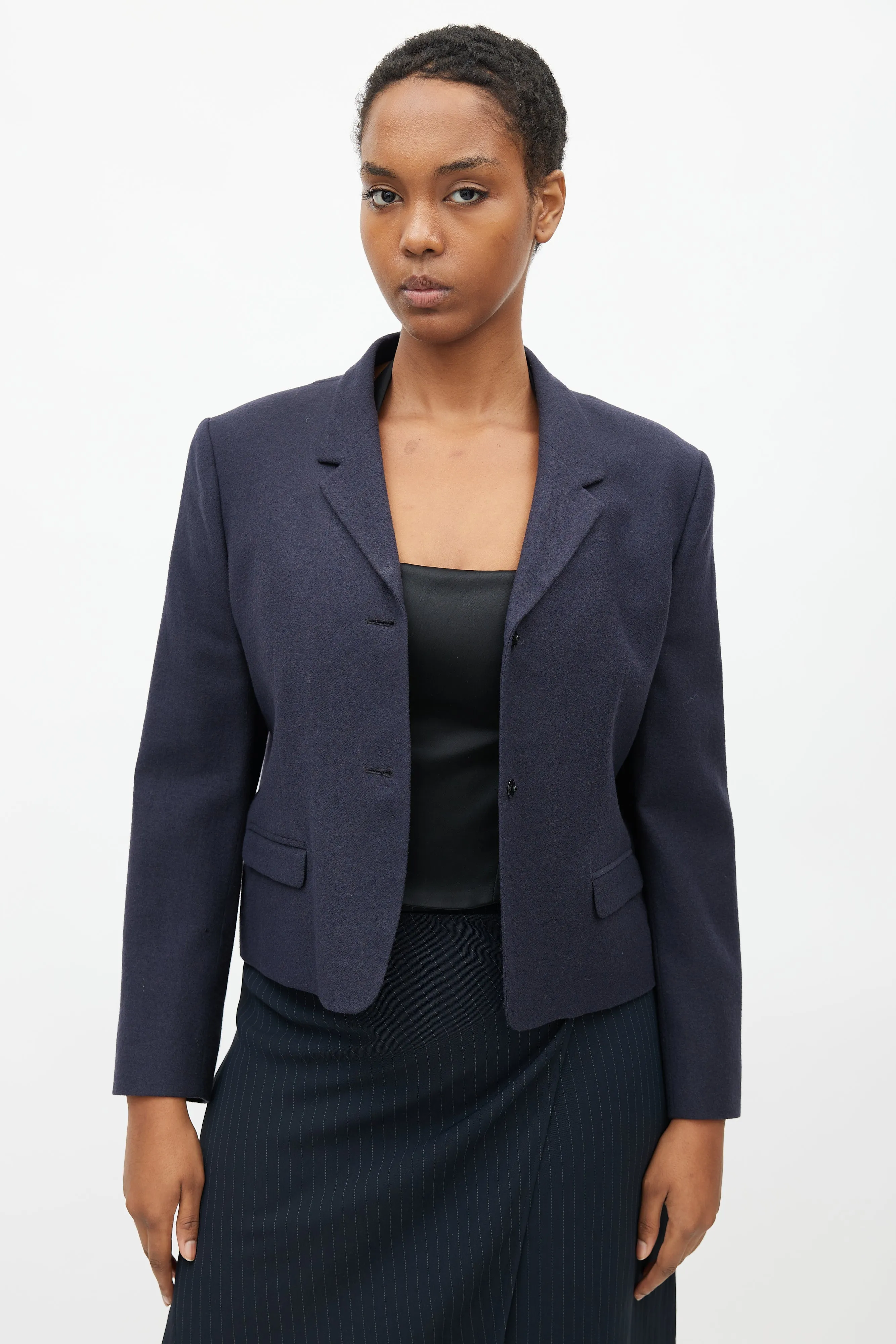 Navy Wool Cropped Blazer