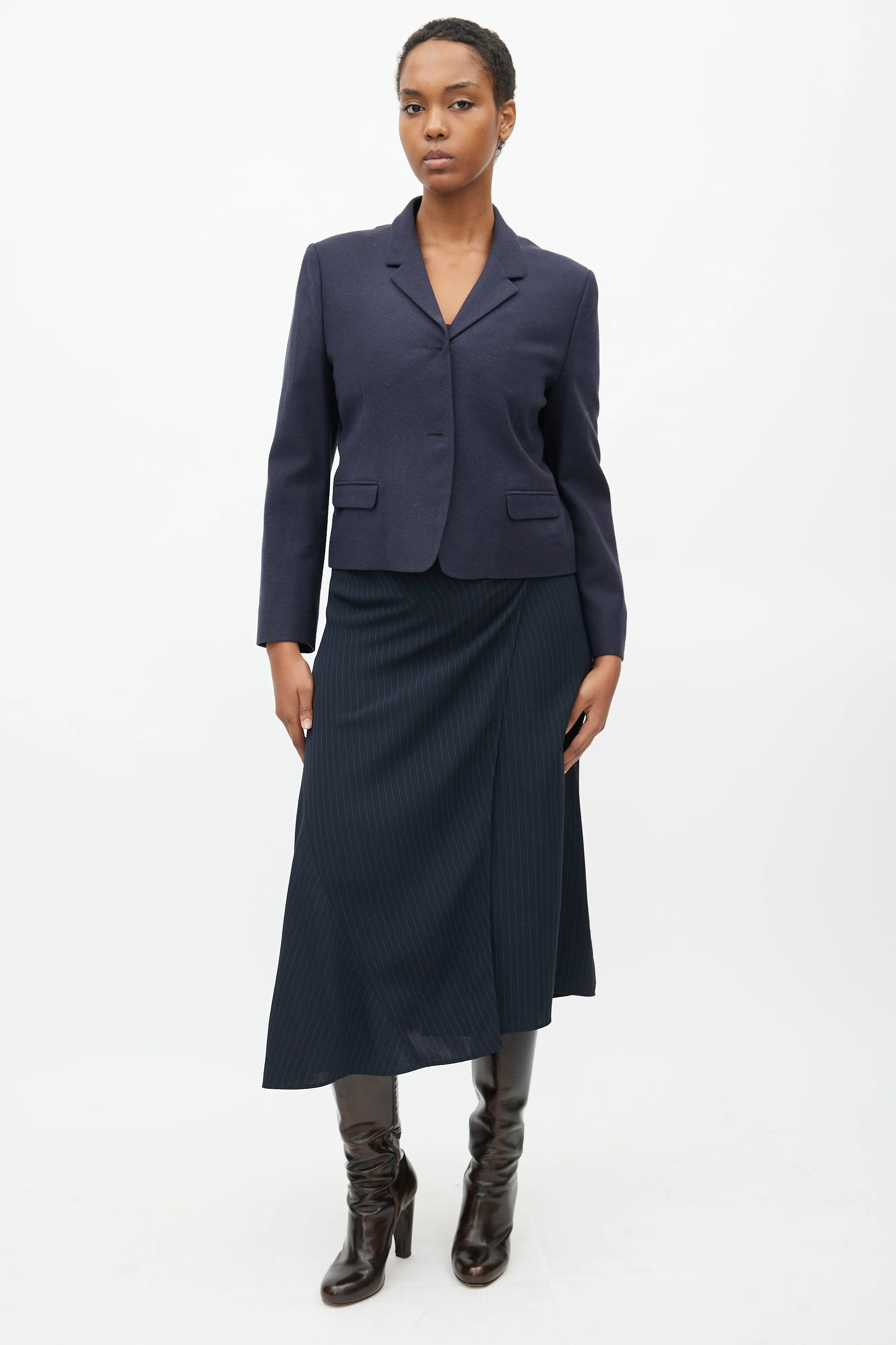 Navy Wool Cropped Blazer