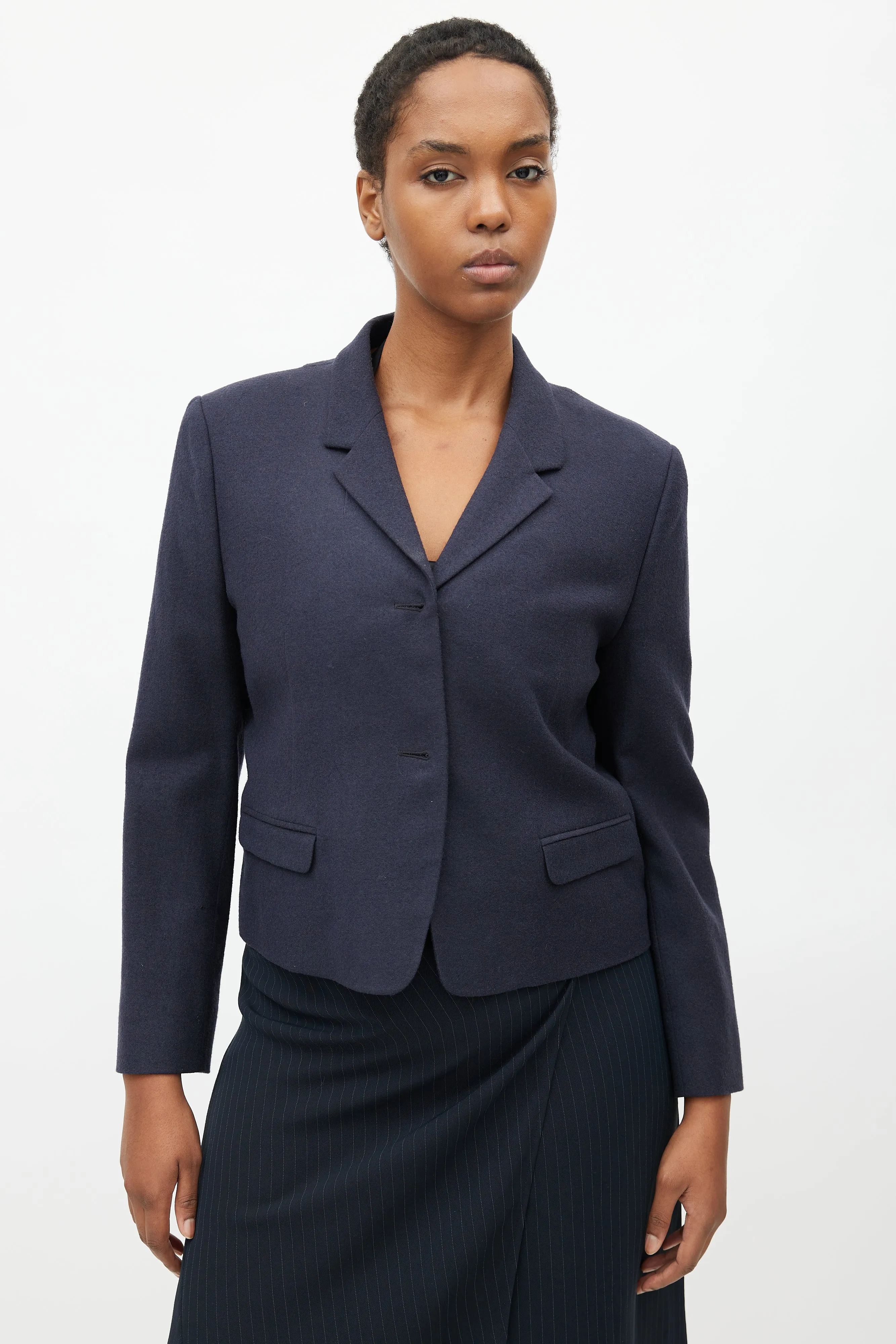 Navy Wool Cropped Blazer