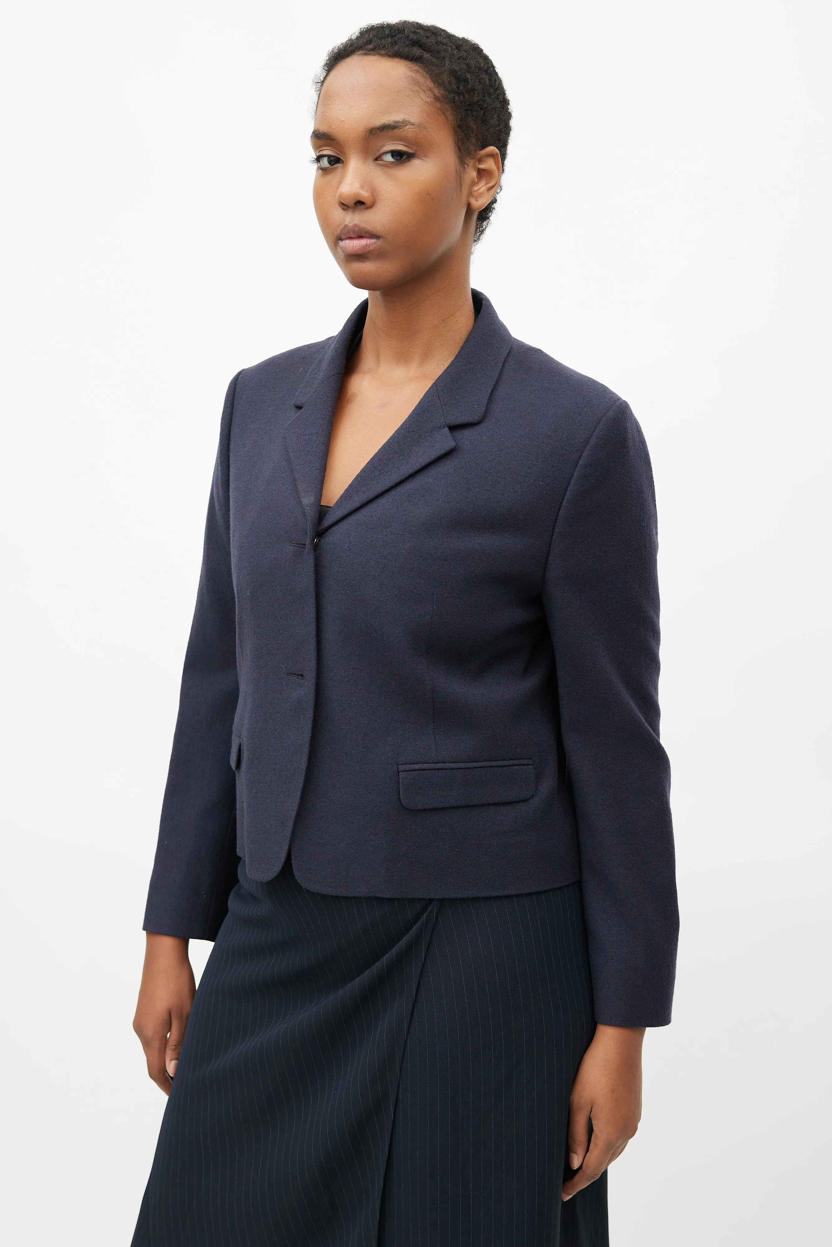 Navy Wool Cropped Blazer
