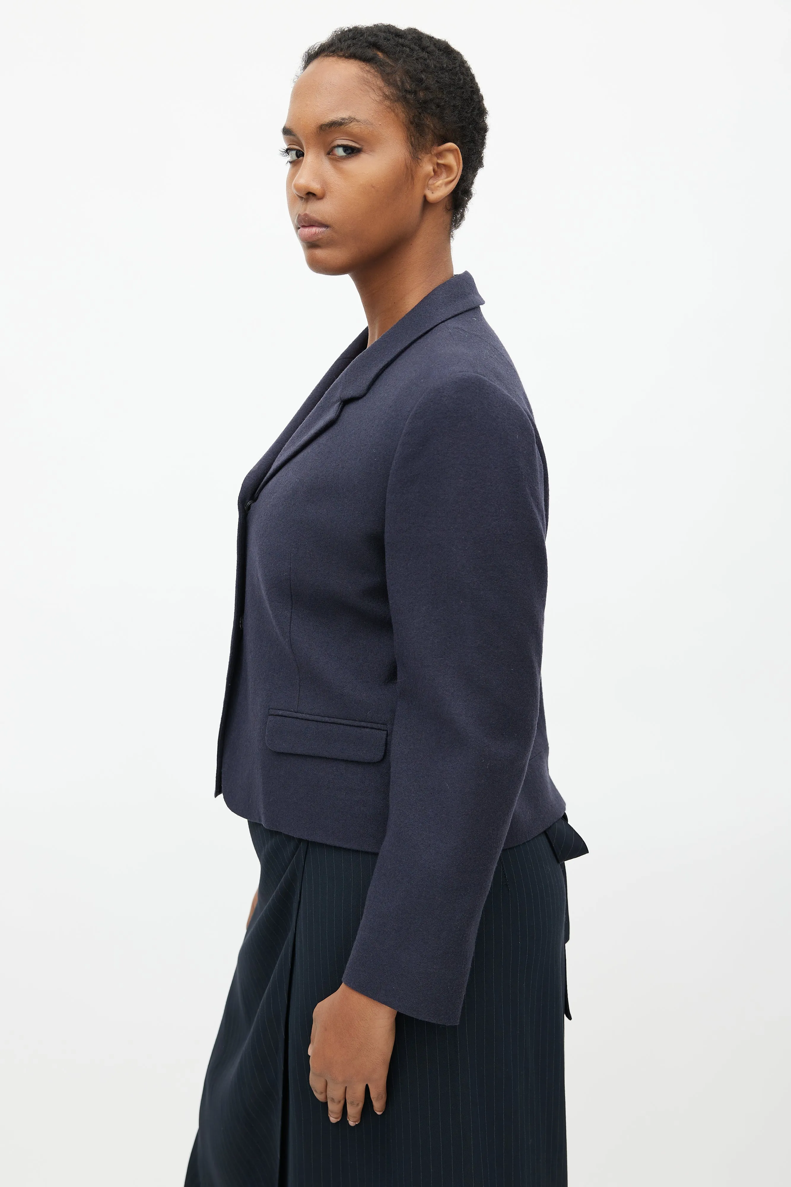 Navy Wool Cropped Blazer