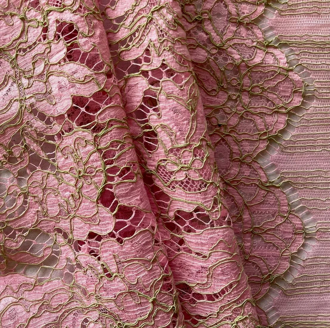 Peppermint Pink & Key Lime Cotton Alençon Lace Fabric (Made in France)
