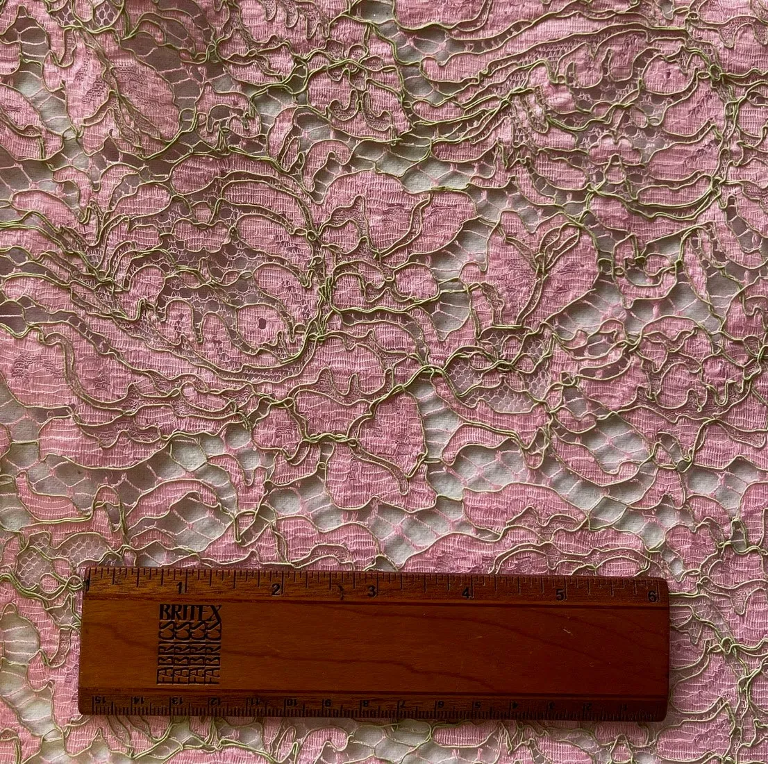 Peppermint Pink & Key Lime Cotton Alençon Lace Fabric (Made in France)