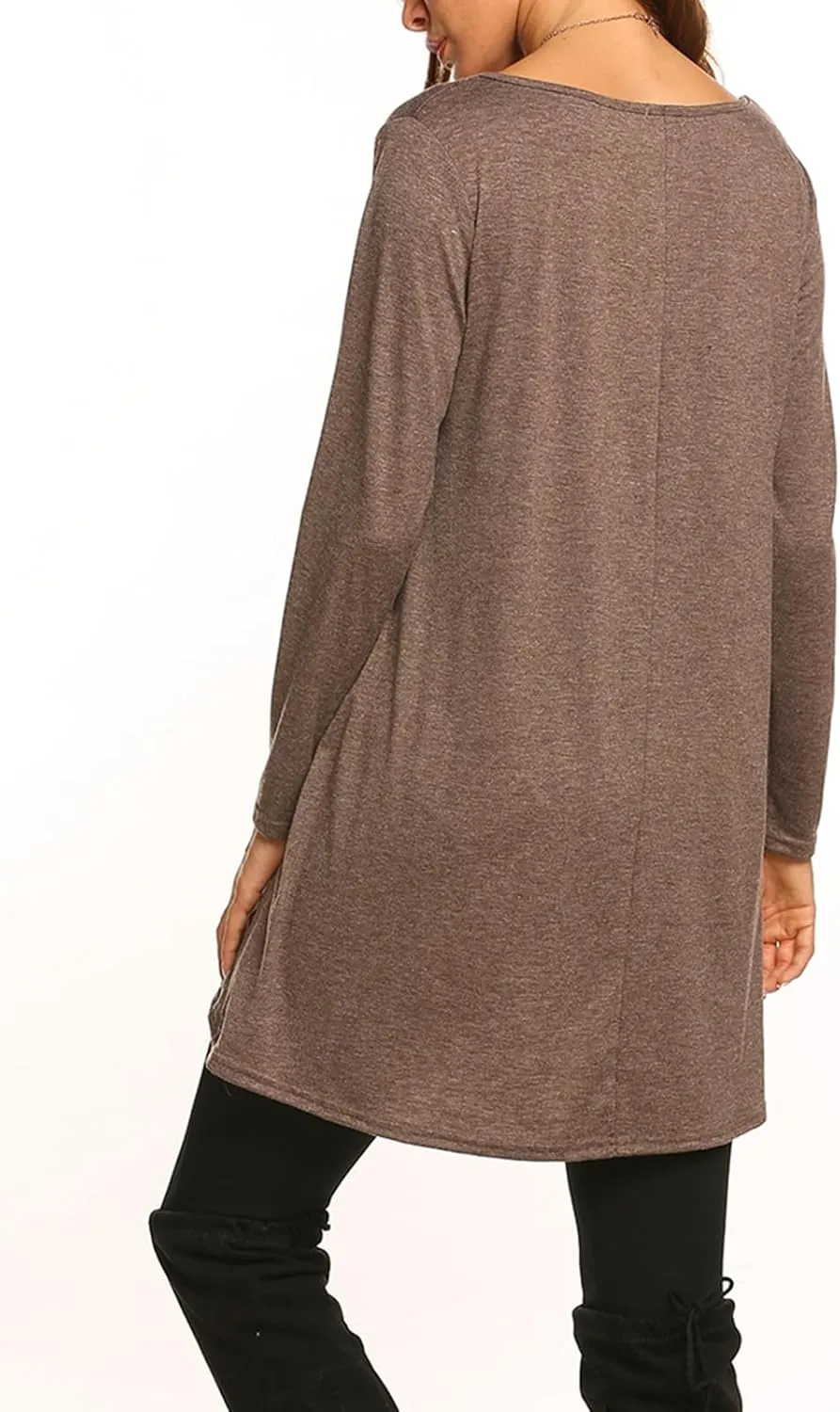 Poetsky Women's Long Sleeve Solid Color Tunic Tops Layered Chiffon Hem Casual Loose Blouse Shirts