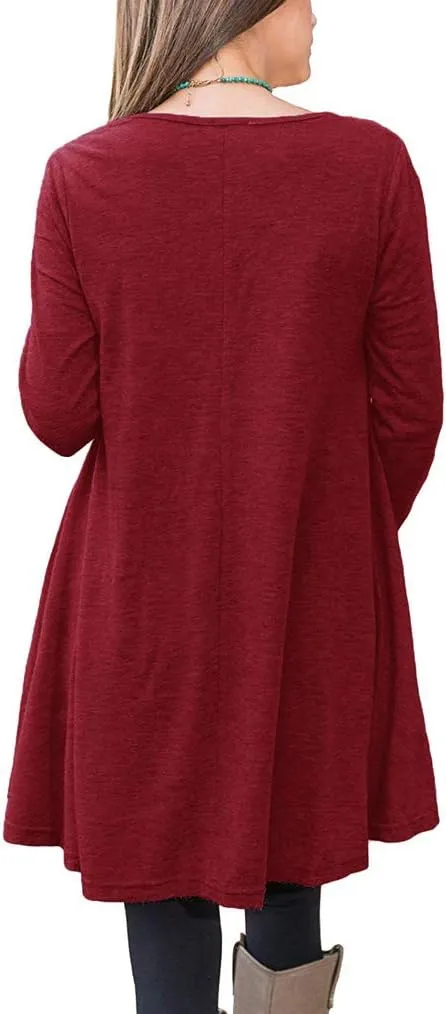 Poetsky Women's Long Sleeve Solid Color Tunic Tops Layered Chiffon Hem Casual Loose Blouse Shirts