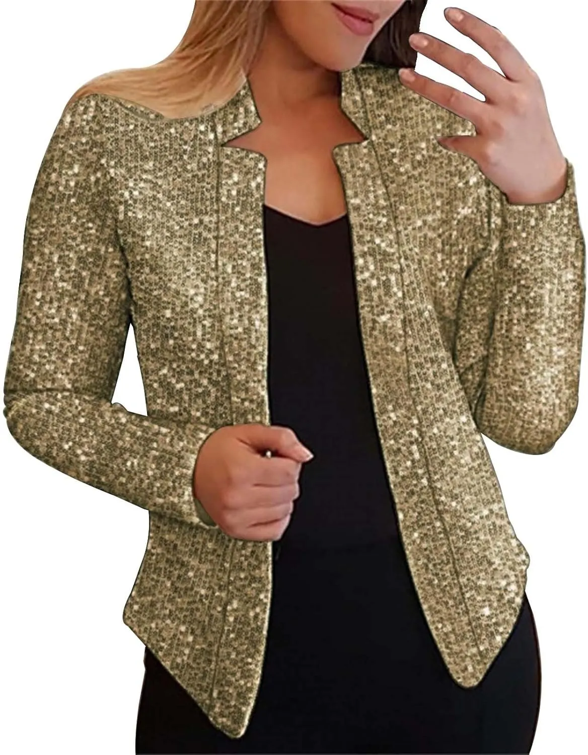 Sequin Blazer for Women Sparkly Sequin Jacket Crop Long Sleeve Lapel Open Front Shimmer Glitter Sequin Cardigan