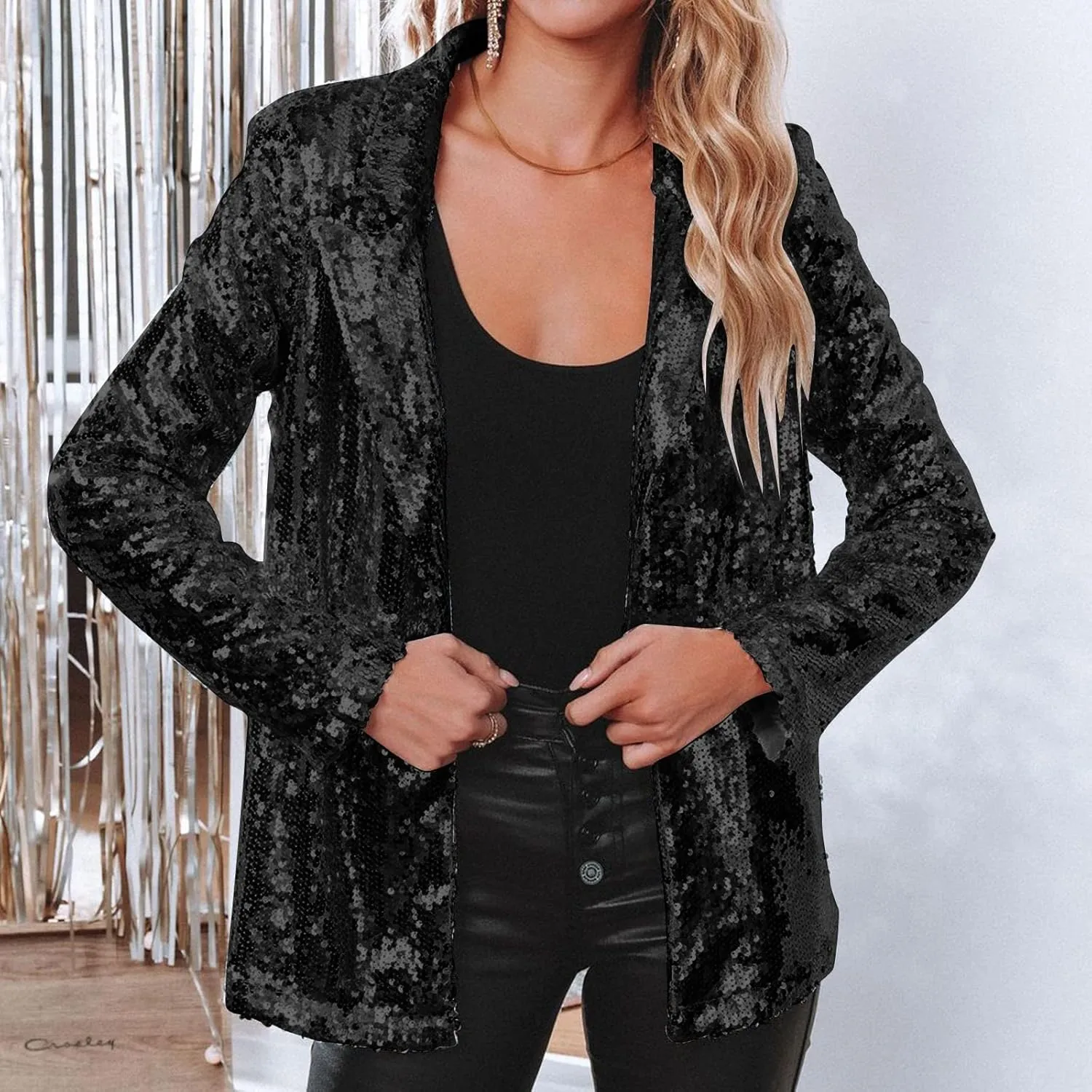 Sequin Blazers for Women 2025 Carnival Party Shiny Suit Jacket Business Casual Long Sleeve Glitter Cardigan Jackets