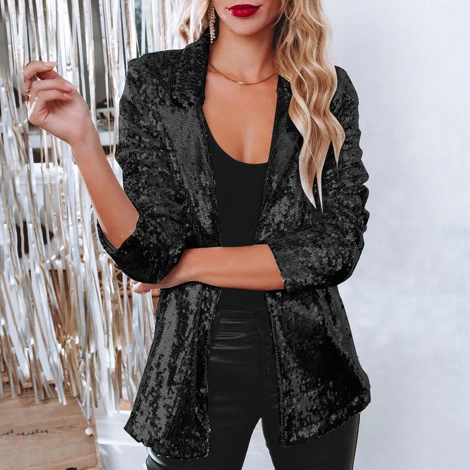 Sequin Blazers for Women 2025 Carnival Party Shiny Suit Jacket Business Casual Long Sleeve Glitter Cardigan Jackets