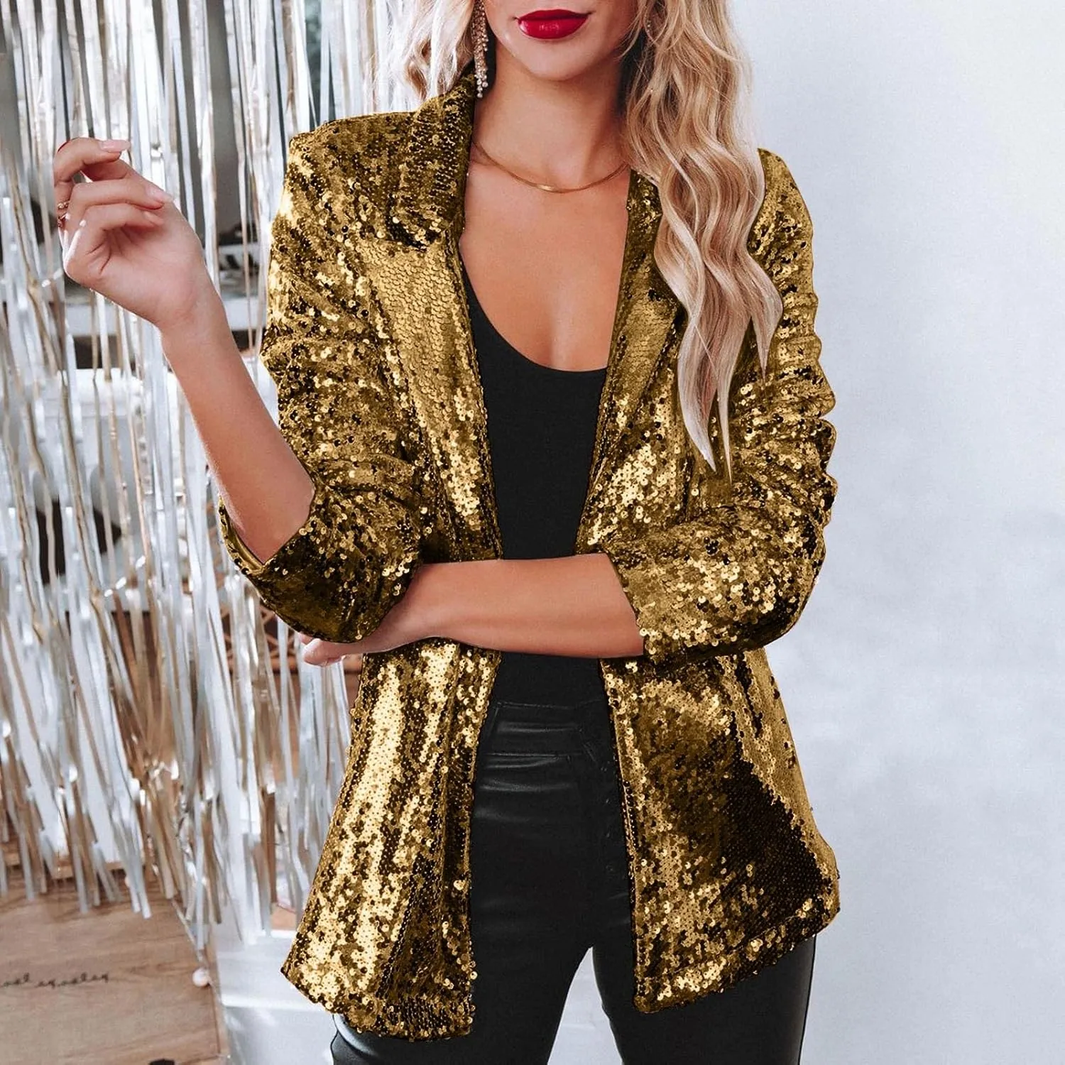 Sequin Blazers for Women Sparkly Party Long Sleeve Suit Jacket Open Front Glitter Blazer 2025 Shiny Cardigan Jackets