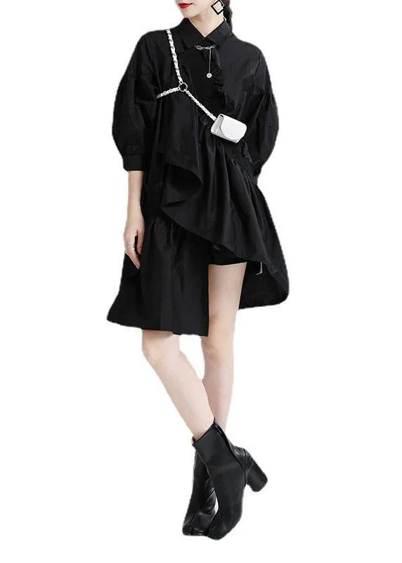 Unique Black Asymmetrical Design Patchwork Summer Robe Dresses