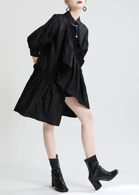 Unique Black Asymmetrical Design Patchwork Summer Robe Dresses