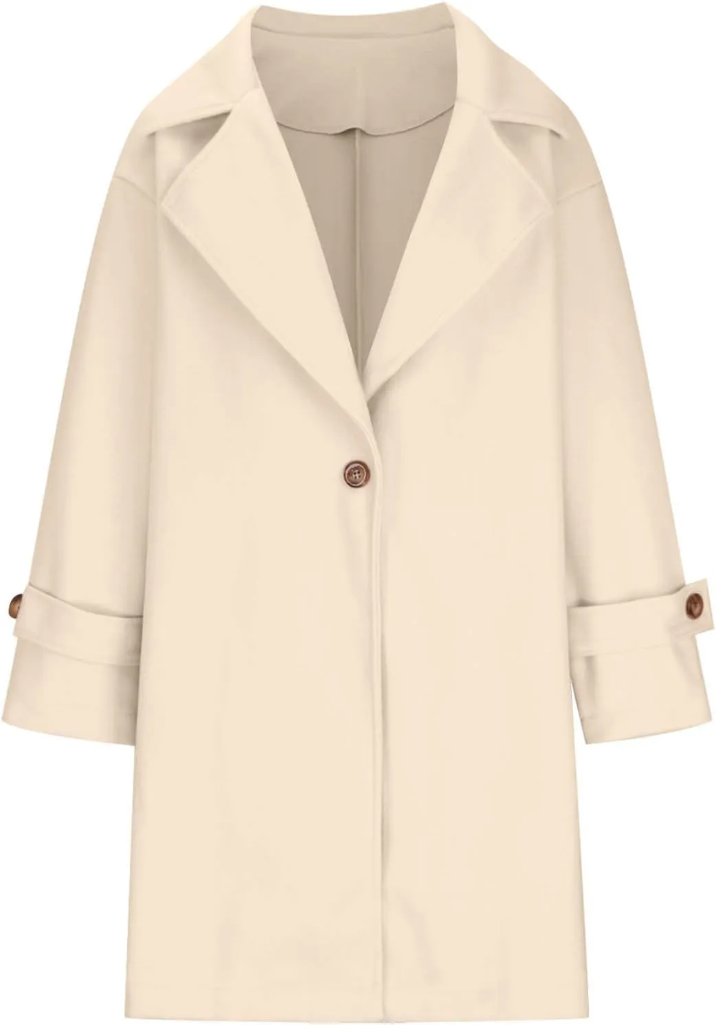 Winter Wool Blend Mid-Long Trench Coat for Women Notch Single-Breasted Oversized Lapel Lightweight Jacket Outwear