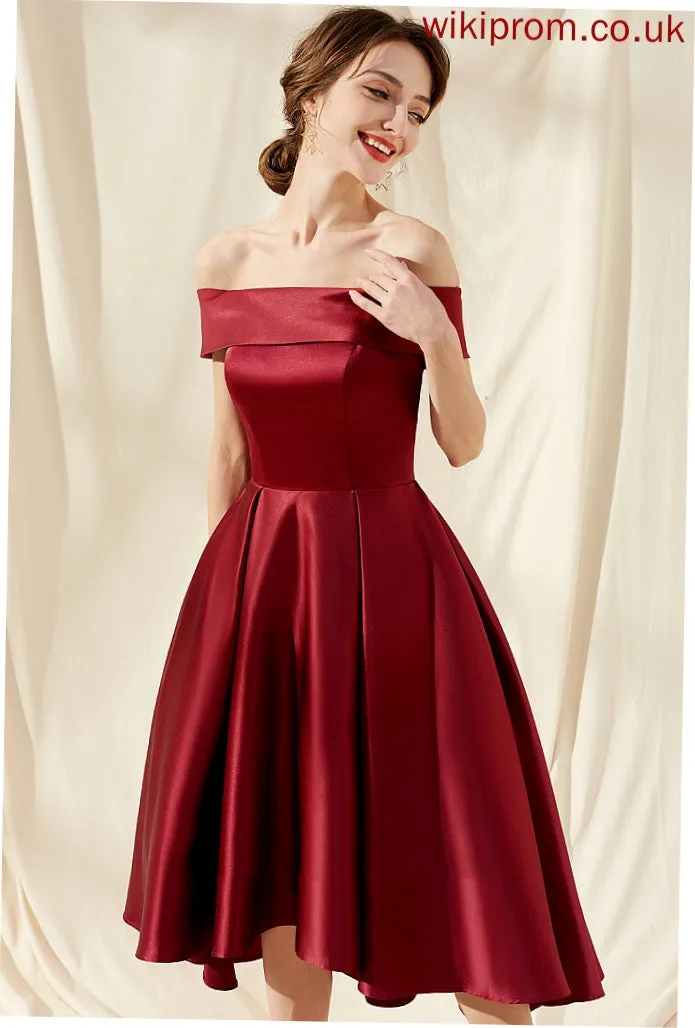 With Off-the-Shoulder Dress A-Line Homecoming Dresses Homecoming Asymmetrical Pockets Jamie Satin