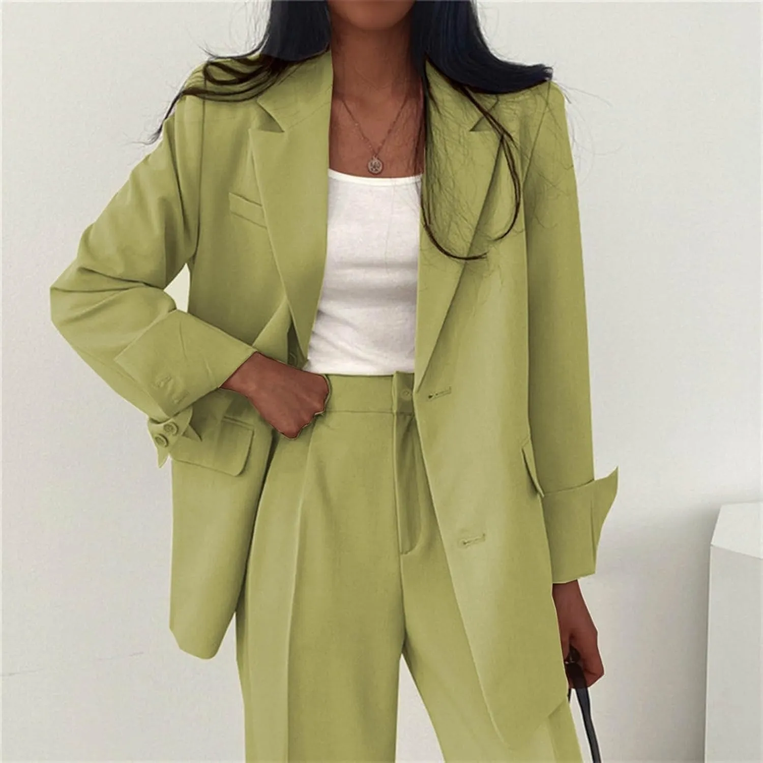 Women's 2024 Winter Casual Blazers Long Sleeve Lapel Open Front Button Work Office Blazer Jackets with Pockets