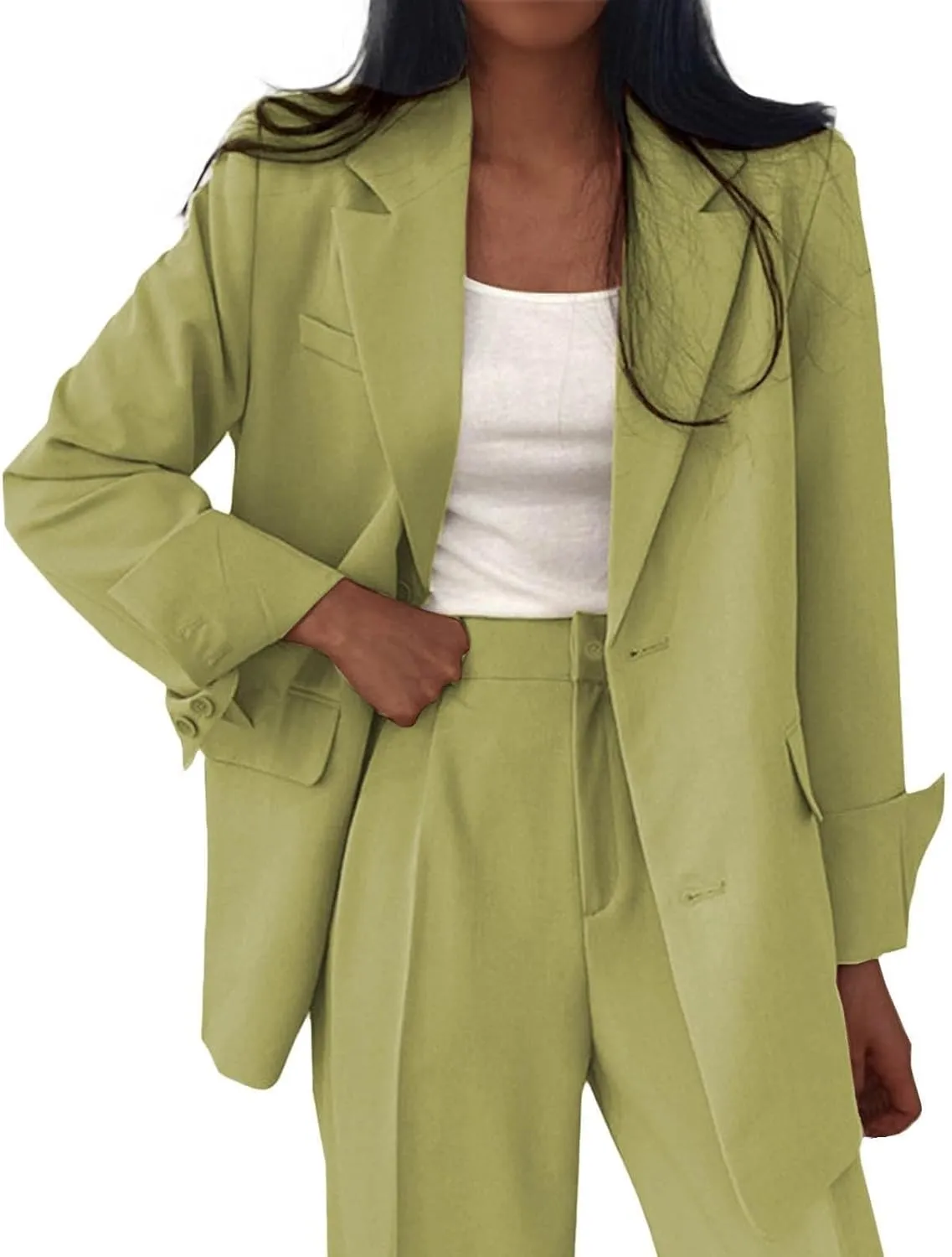 Women's 2024 Winter Casual Blazers Long Sleeve Lapel Open Front Button Work Office Blazer Jackets with Pockets