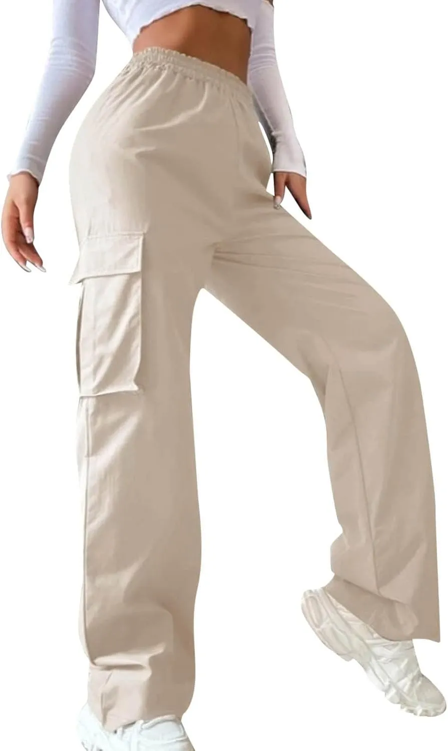Women's Belt Less High Waisted Wide Leg Trousers Straight Leg Relaxed Style Trousers Casual Women's Pants Suits