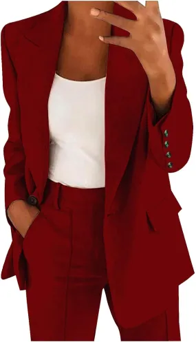 Women's Casual Blazers Business Lightweight Button Down Long Sleeve Jacket Open Front Blazer Summer Cardigan Work Suit