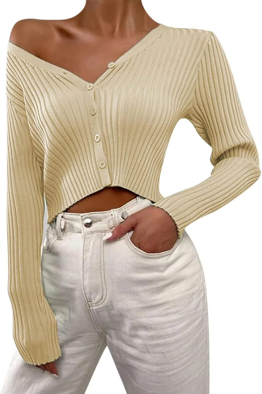 Womens Cropped Cardigan Long Sleeve Lightweight Crochet Knit Sweater Tops Cardigan Sweater 2023 Fall Open Front Shirts